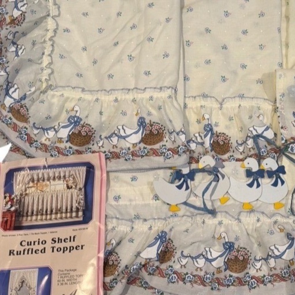 Country Goose Curtain Panels Valance Set Vintage 1980s Cottage Farmhouse Decor